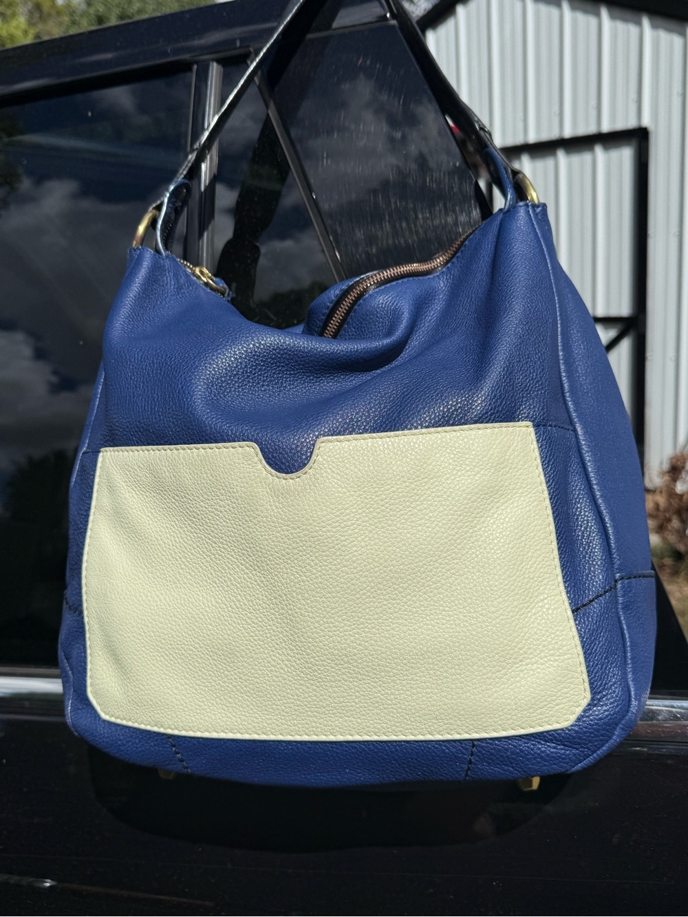 orYANY Blue Green Colorblock Pebbled Leather Hobo Shoulder Bag
